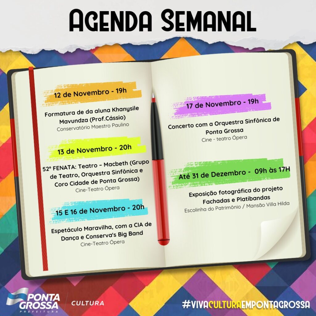 Foto Agenda Semanal de eventos culturais